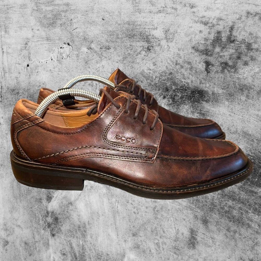 Ecco Oxford Mens Size 8-8.5 EU 42 Dress Shoe Berlin Brown Apron Toe